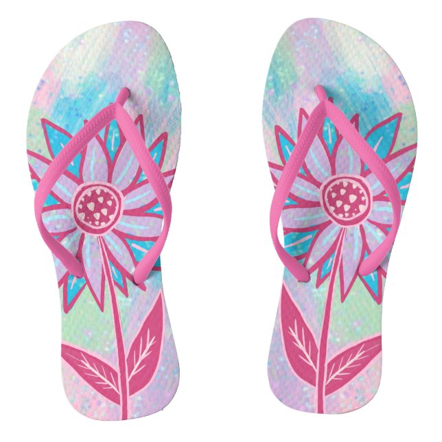 Cute Hand-drawn Pastel Flower Flip Flops (Footbed)