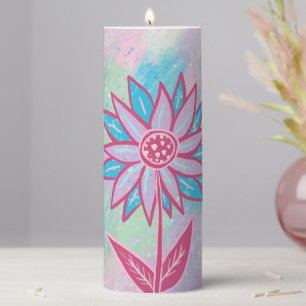 Cute Hand-drawn Pastel Flower Pillar Candle