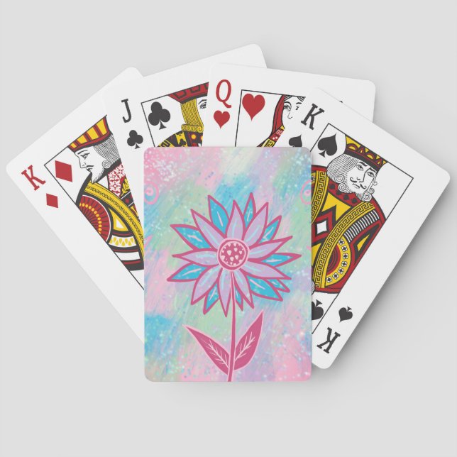 Cute Hand-drawn Pastel Flower Poker Cards (Back)