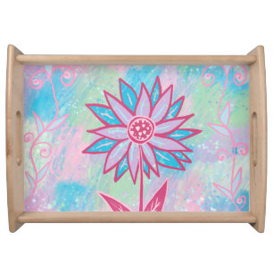 Cute Hand-drawn Pastel Flower Serving Tray