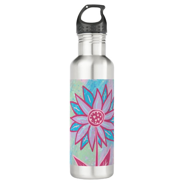 Cute Hand-drawn Pastel Flower Stainless Steel Water Bottle (Front)