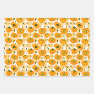 Cute Hand-Drawn Persimmons Seamless Pattern Wrapping Paper Sheets