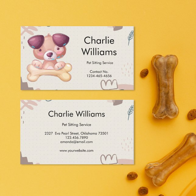 Cute Hand Drawn Pet Sitter Dog Walker Groomer Business Card (Creator Uploaded)