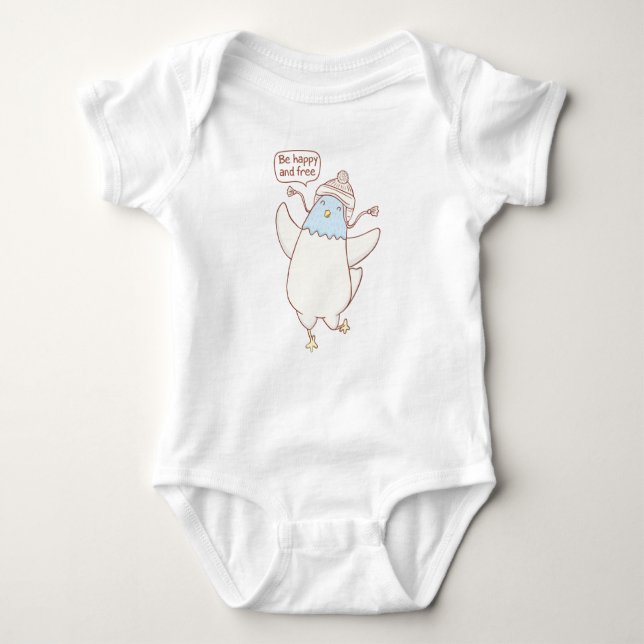 Cute hand drawn pigeon baby bodysuit (Front)