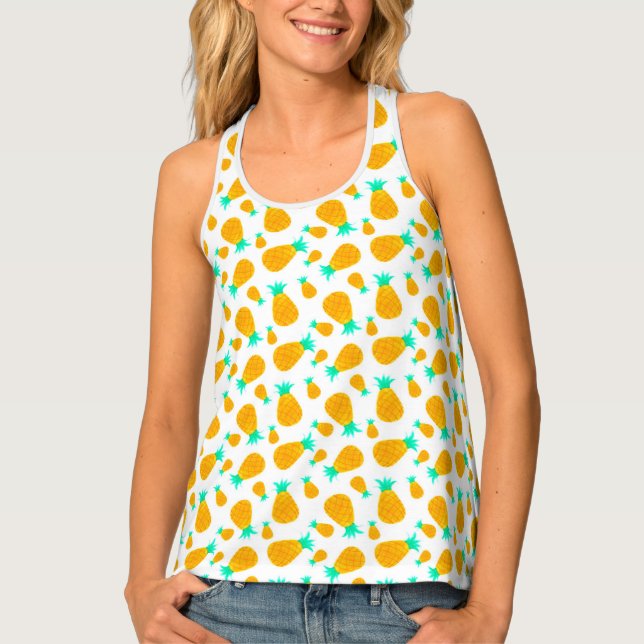 Cute Hand-Drawn Pineapple Pattern On White Tank Top (Front)
