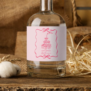 Cute Hand Drawn Pink Champagne Tower Birthday  Sparkling Wine Label