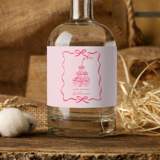 Cute Hand Drawn Pink Champagne Tower Birthday  Sparkling Wine Label