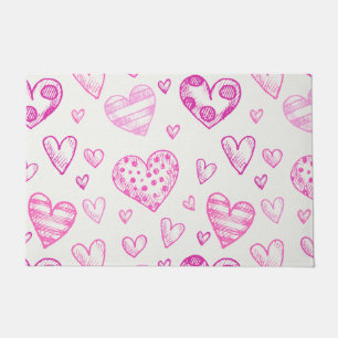Cute Hand Drawn Pink Heart Valentine's Day Pattern Doormat