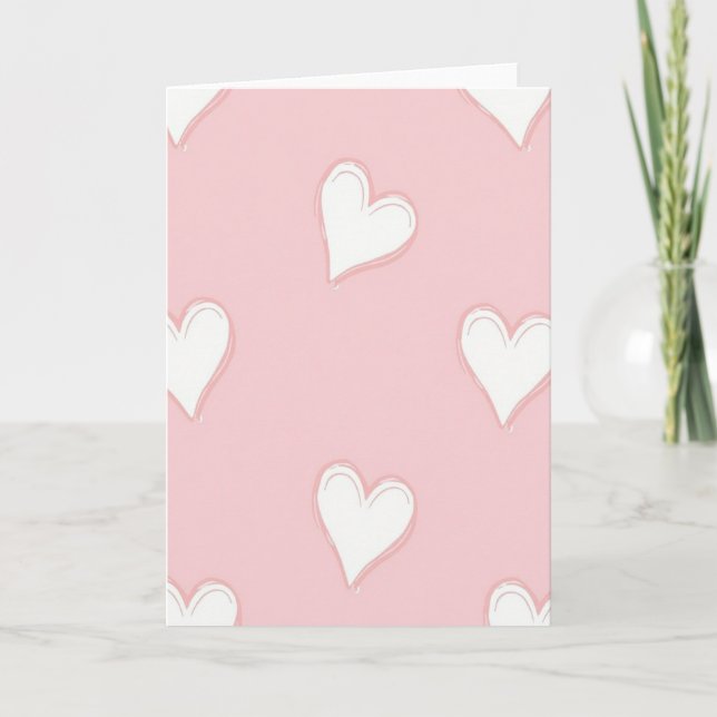 Cute Hand Drawn Pink Hearts Card (Front)
