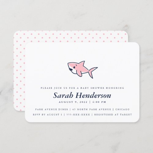 Cute Hand_Drawn Pink Shark Baby Shower Girl Invitation