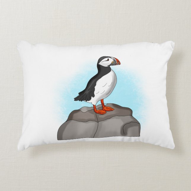 Cute Hand drawn Puffin Accent Pillow (Front)