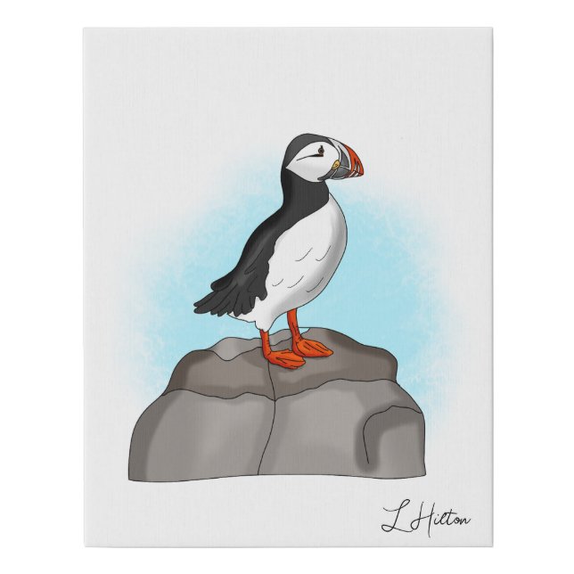 Cute Hand drawn Puffin Faux Canvas Print (Front)
