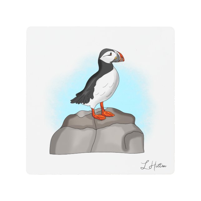 Cute Hand drawn Puffin Metal Print (Front)