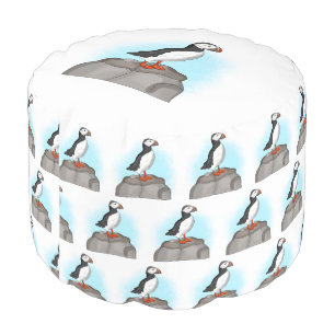 Cute Hand drawn Puffin Pouf