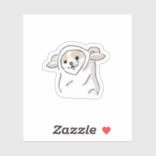 Cute Hand-Drawn Puppy in White Sheep Costume Sticker