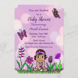 Cute Hand drawn Purple Baby Girl Baby Shower Invitation