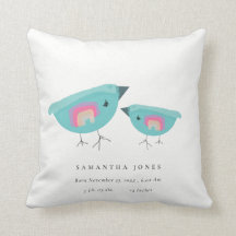 Cute Hand Drawn Rainbow Blue Birdy Baby Birth Stat