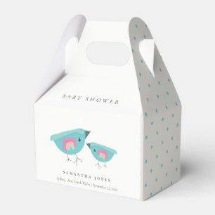 Cute Hand Drawn Rainbow Blue Birdy Baby Shower Favor Boxes