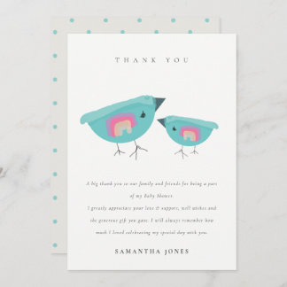 Cute Hand Drawn Rainbow Blue Birdy Baby Shower Thank You Card