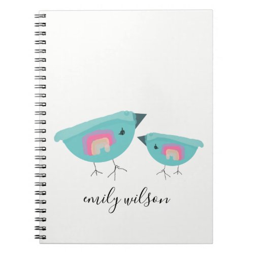 Cute Hand Drawn Rainbow Blue Birdy Mother Baby Notebook