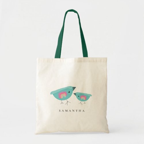 Cute Hand Drawn Rainbow Blue Birdy Mother Baby Tote Bag