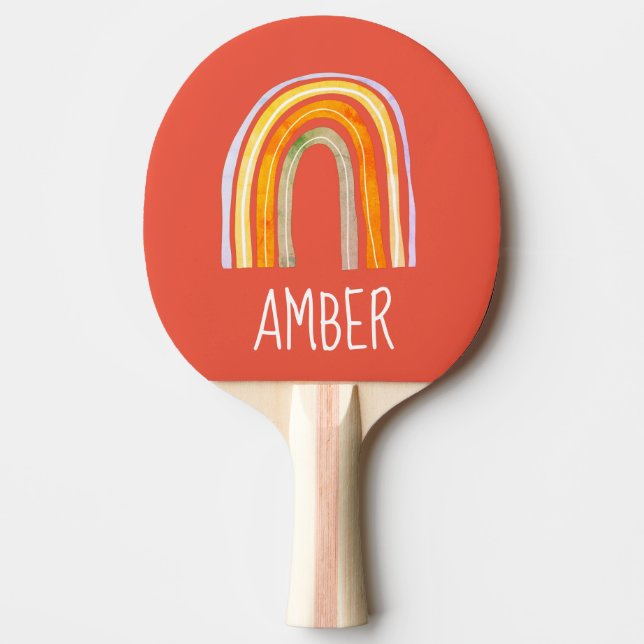 Cute hand drawn rainbow custom girl's table tennis ping pong paddle (Front)