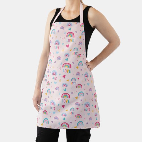 Cute Hand Drawn Rainbow Love Pink Pattern Apron