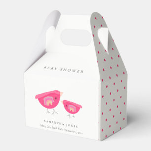 Cute Hand Drawn Rainbow Pink Birdy Baby Shower Favor Boxes