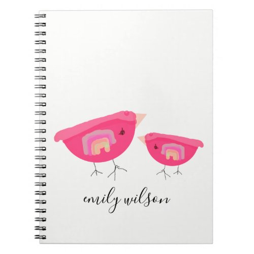Cute Hand Drawn Rainbow Pink Birdy Mother Baby Notebook