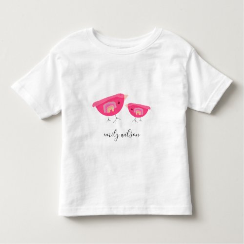 Cute Hand Drawn Rainbow Pink Birdy Mother Baby Toddler T_shirt