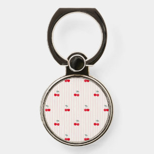 Cute Hand Drawn Red Cherries & Stripes Phone Ring Stand