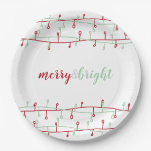 Cute Hand Drawn Red & Green Christmas Lights Paper Plates