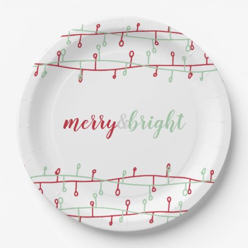 Cute Hand Drawn Red  Green Christmas Lights Paper Plates