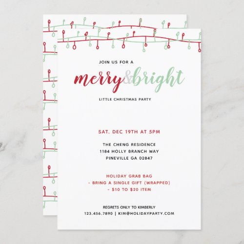 Cute Hand Drawn Red  Green Christmas Lights Party Invitation