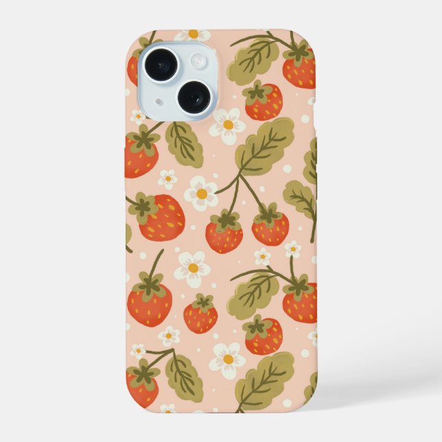 Cute Hand-drawn Red Strawberry Seamless Pattern Iphone Case (Back)
