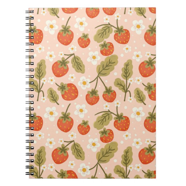Cute Hand-drawn Red Strawberry Seamless Pattern Notebook (Front)