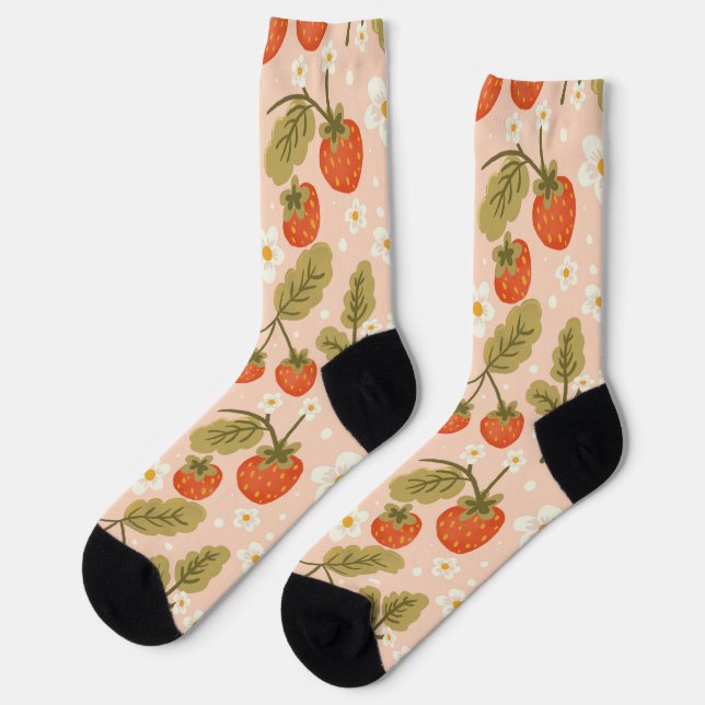 Cute Hand-drawn Red Strawberry Seamless Pattern Socks (Left)