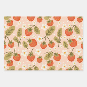 Cute Hand-drawn Red Strawberry Seamless Pattern Wrapping Paper Sheets