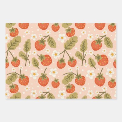 Cute Hand-drawn Red Strawberry Seamless Pattern Wrapping Paper Sheets
