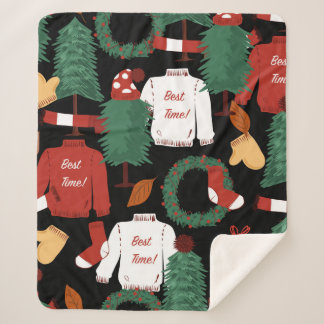 Cute hand drawn Seamless pattern with Christmas tr Sherpa Blanket