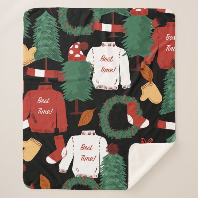 Cute hand drawn Seamless pattern with Christmas tr Sherpa Blanket (Front)