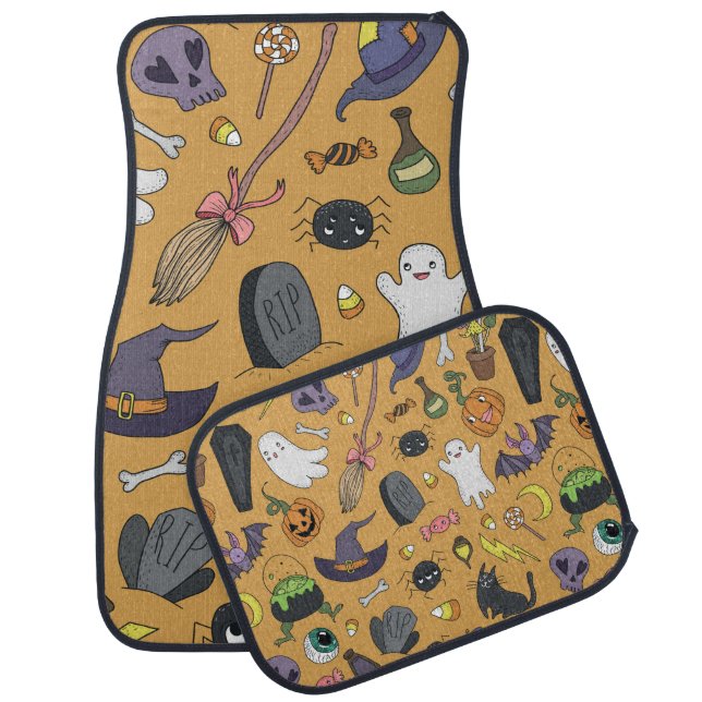 Cute hand drawn seamless patterns with cute hand d car floor mat (Set)