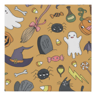 Cute hand drawn seamless patterns with cute hand d faux canvas print