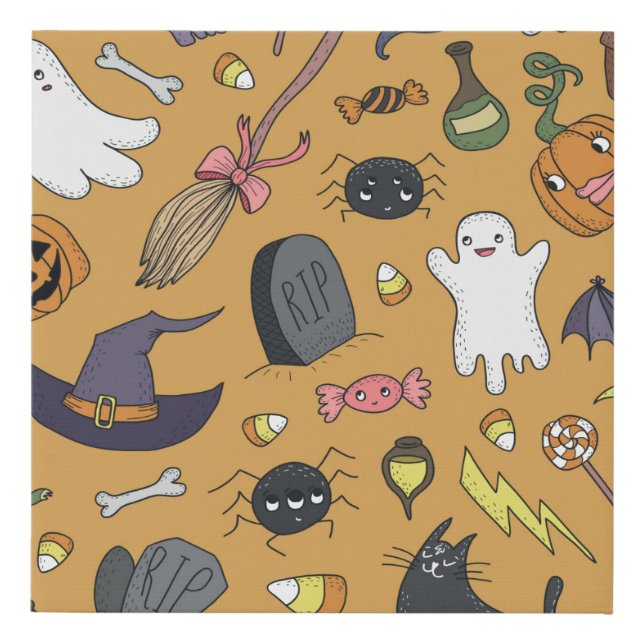 Cute hand drawn seamless patterns with cute hand d faux canvas print (Front)