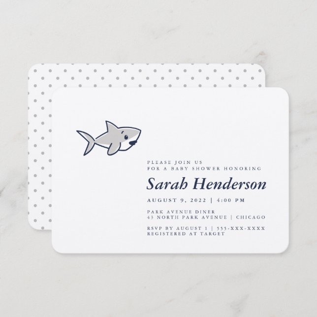 Cute Hand-Drawn Shark Baby Shower Invitation (Front/Back)