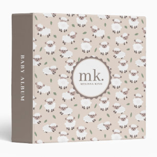 Cute Hand Drawn Sheep & Lamb Baby Photo Album 3 Ring Binder