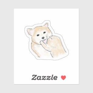 Cute Hand-Drawn Shiba Inu Dog Licking Paw Sticker