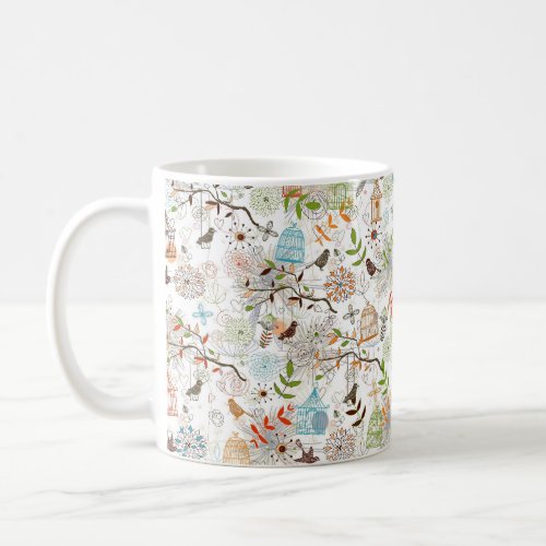 Cute Hand Drawn Sketch of Birds and Bird Cages Coffee Mug