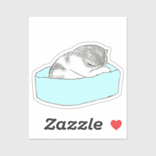 Cute Hand-Drawn Sleeping Cat Face Down in Bed Sticker