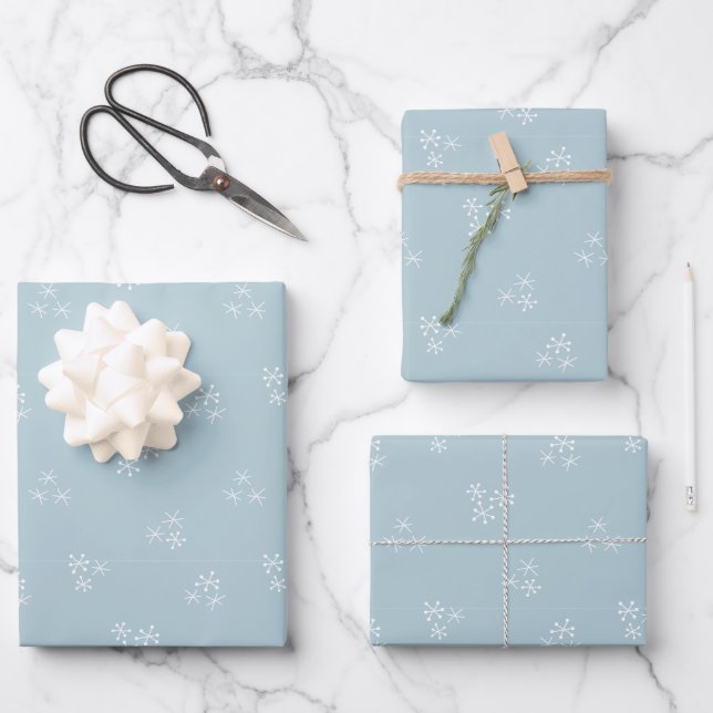 Cute Hand Drawn Snowflake Pattern Wrapping Paper Sheets (Front)